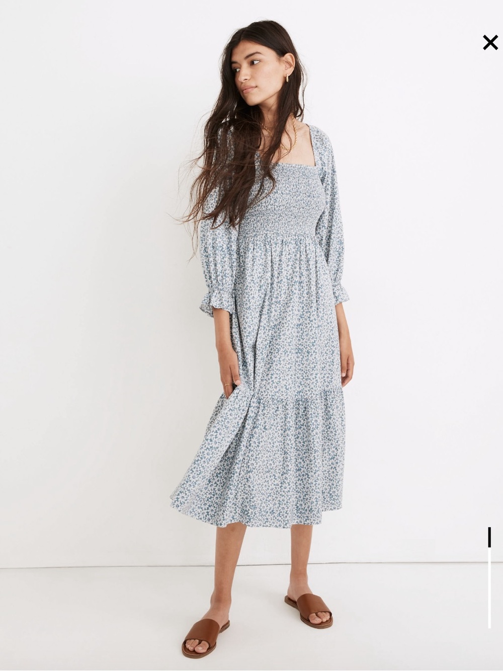 Madewell Light Blue Floral Smocked Midi Dress